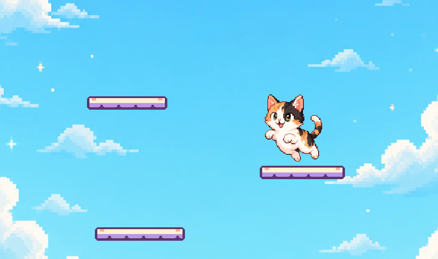 Plankton jumping between three platforms at different heights in CloudPaw’s bright blue sky.